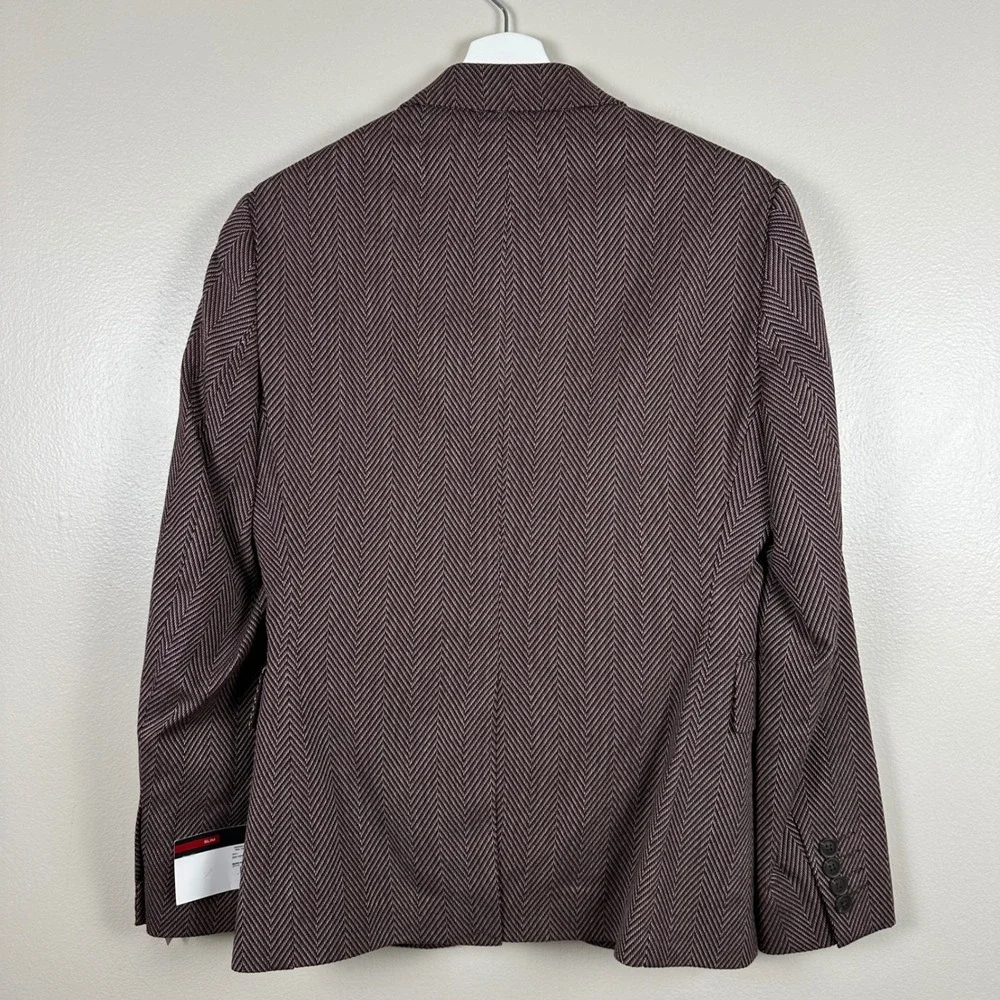 J.Ferrar Mens‎ S 34/36 Short Blazer Burgundy Herringbone Slim Fit Sport Coat NEW